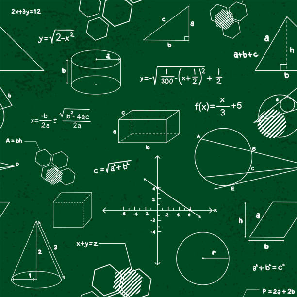 ilustraciones, imágenes clip art, dibujos animados e iconos de stock de patrón sin costuras de geometría sobre fondo verde - simplicity mathematics mathematical symbol blackboard