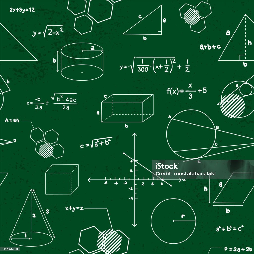 Green Math Stuff Geometry Seamless Pattern On Green Background Stock Illustration ...