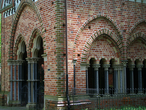 Entrance part of the gothic church with picturesque configuration