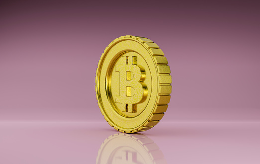 3d bitcoin coin,Isolated on purple background