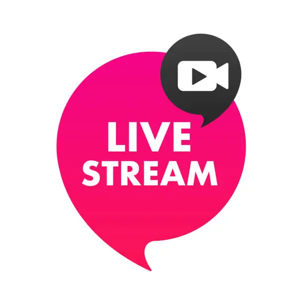 Vector illustration of Live stream, Badge, Emblem online TV stream. Logo for broadcasting, online television, sports, news and streaming radio. Template for shows, films and live performances. Vector illustration