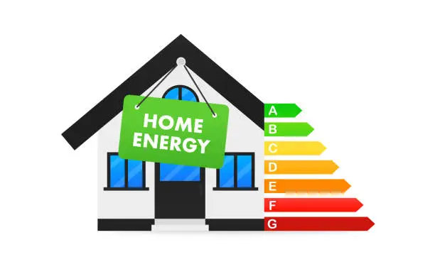 Vector illustration of The concept of energy efficiency and home improvement. Energy diagram for conceptual design. Home energy. Energy saving label. energy label a, b, c, d, e, f, g. Vector illustration