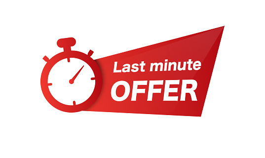 Red last minute offer banner. Discount business proposal for purchase advertising retail products and special vector marketing sale