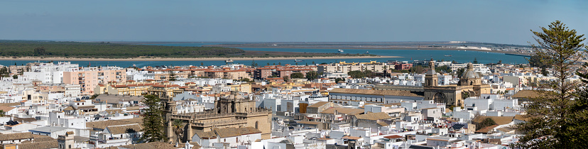 Panoramic view of Sanlucar de Barrameda, located next to the Guadalquivir river, opposite the Doñana natural park. Spain
