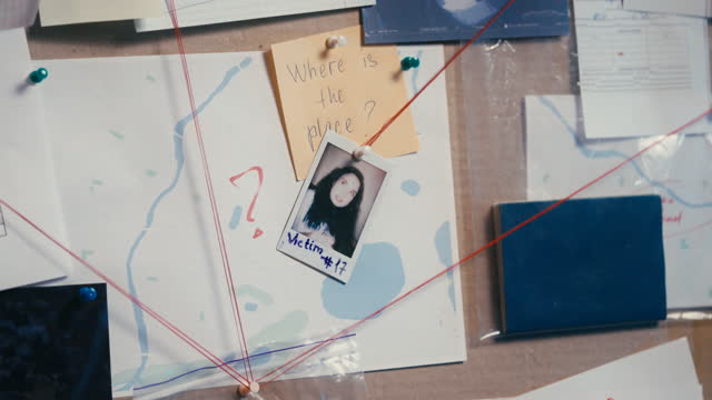 Picture of young woman on evidence board, investigation into series of murders