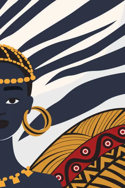 Vector illustration of African woman with ethnic ornaments