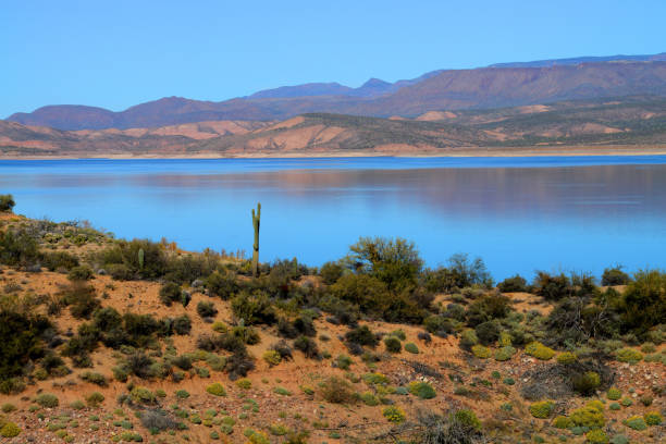 Blue Skies and Mountain by Roosevelt lake in Central Arizona