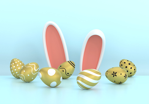 Easter Eggs And Bunny Ears On Pink Background