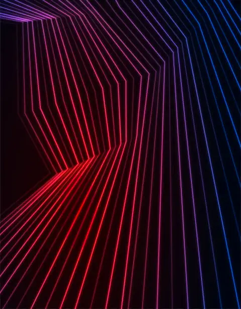 Vector illustration of Red blue neon curved lines abstract futuristic geometric background