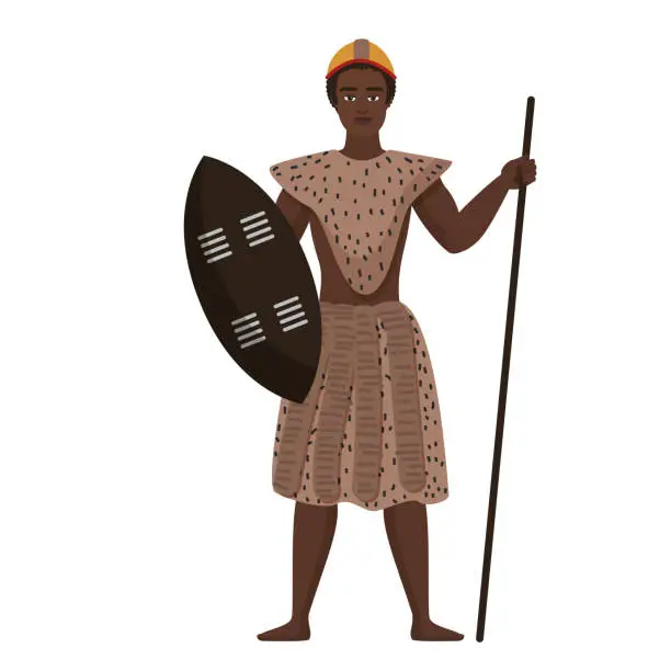 Vector illustration of African tribal warrior man