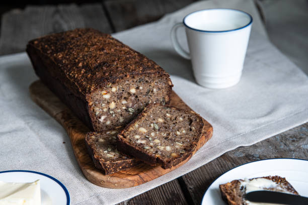 Homemade Danish rye bread with seeds and nuts.