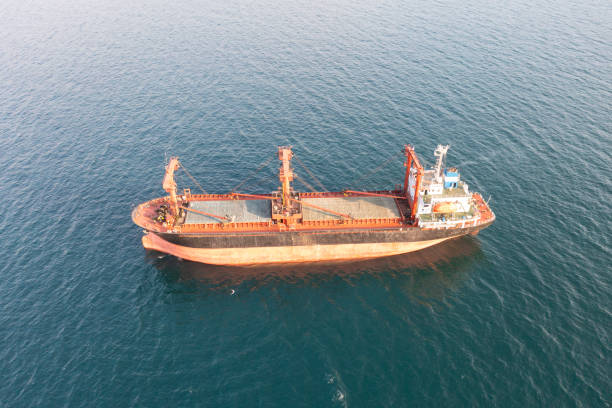 istock Aerial view of cargo ship in transit. 1471677879