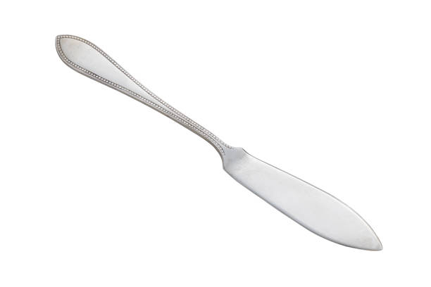 Stainless steel table knife for fish, cut out, photo stacking