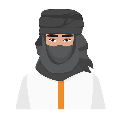 Portrait of arab bedouin. Saudi man in traditional clothes, islamic culture vector cartoon illustration