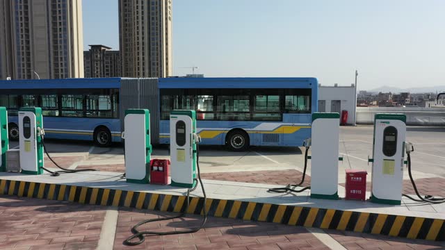 Low angle view of electric bus charging station