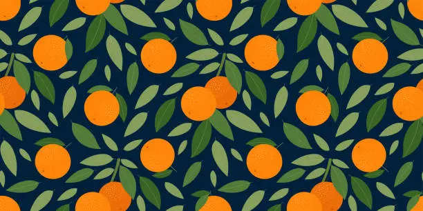 Vector illustration of Seamless pattern with orange fruits and leaves. Vector illustration.