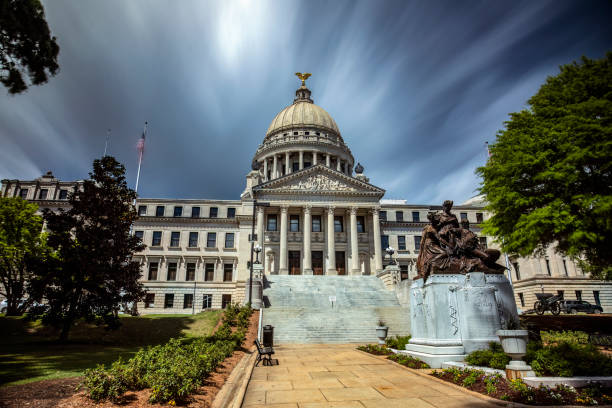 Classic dome capitol building in Jackson, Mississippi on a clear day in early spring