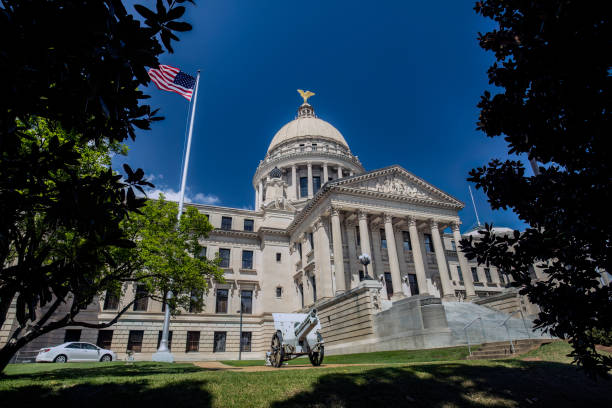 Classic dome capitol building in Jackson, Mississippi on a clear day in early spring
