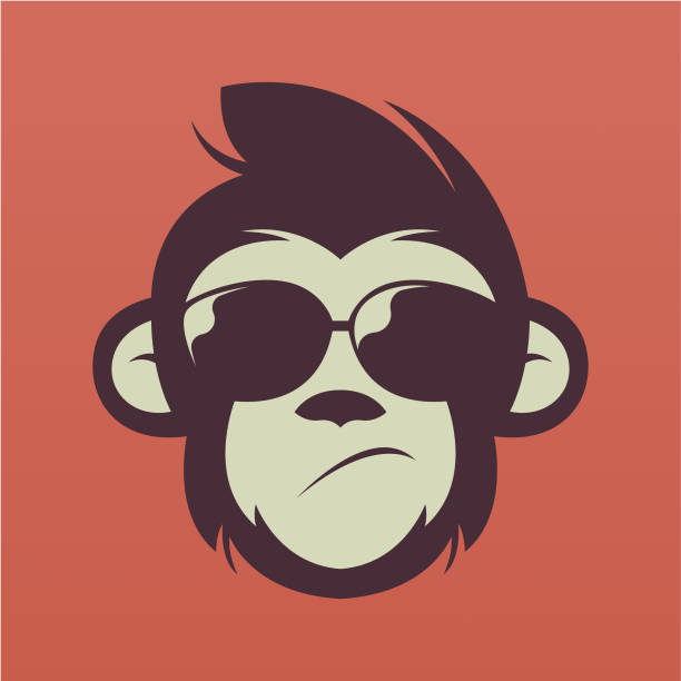 illustrazioni stock, clip art, cartoni animati e icone di tendenza di vettore di design del logo della testa della scimmia - scimmia antropomorfa