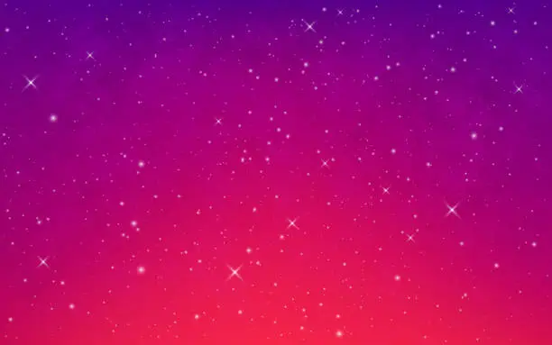 Vector illustration of Cosmic background. Color gradient with shining stars. Bright nebula with glitter effect. Futuristic cosmos backdrop. Fantasy galactic with constellations. Vector illustration
