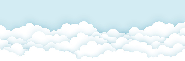 Paper cut clouds on blue background. Design of a sky concept. Vector illustration