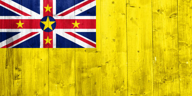 Niue flag on a textured background. Concept collage.