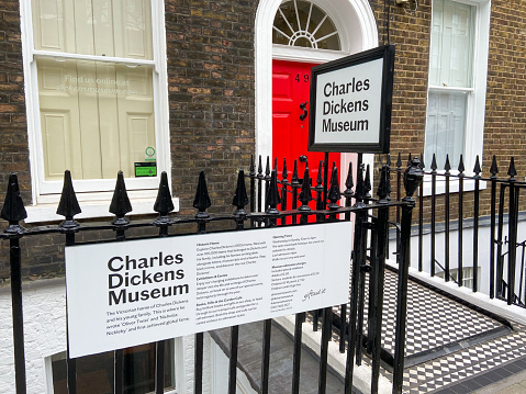 London, UK - February 21 2023: Charles Dickens Museum, Bloomsbury, exterior view.