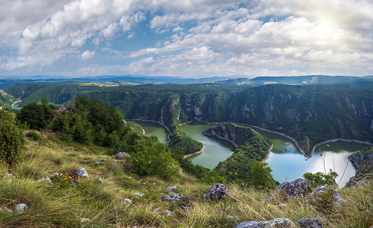 Beautiful summer top view of the meanders of the Uvac River, Serbia.