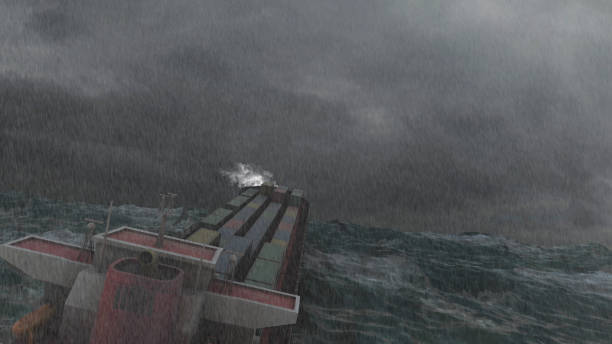 istock Cargo ship with containers swing in stormy ocean at night 1471695879