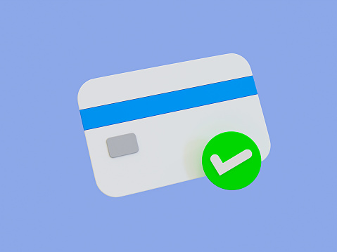 3d minimal credit card approval. credit card accepted icon. credit card with a check mark. 3d illustration.