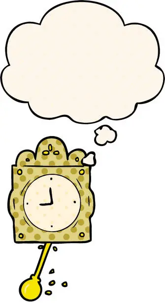 Vector illustration of cartoon ticking clock with thought bubble in comic book style