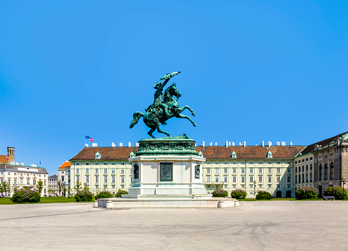 View of Heldenplatz  - public space withEquestrian statue of Archduke Charles of Austria.