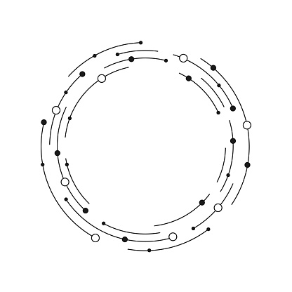 Round frame of dashed circular lines and circles on a white background with copy space inside. Vector illustration