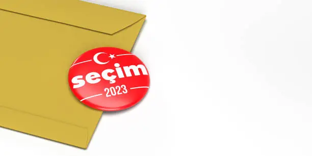 Photo of 2023 Turkish voting badge on envelop