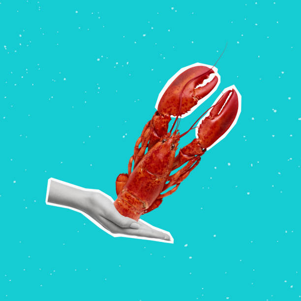 istock Contemporary art collage of hand holding crayfish. 1471717248