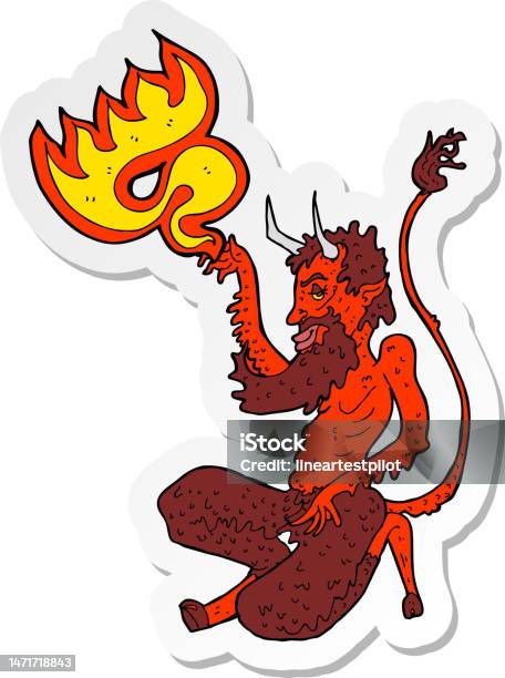 Vector Diable Autocollant Dun Diable Traditionnel De Dessin Animé Vecteurs libres de ...
