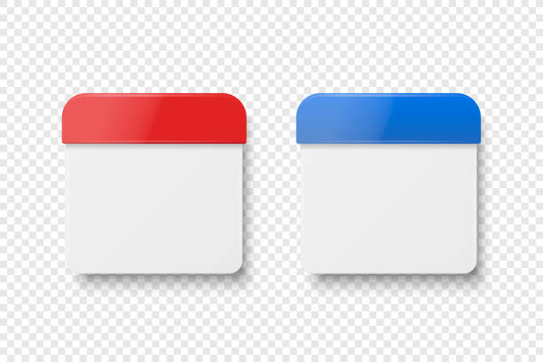 istock Vector 3d Realistic Paper Classic Simple Minimalistic Red and Blue Calendar Icon Set Closeup Isolated on White Background. Design Template for Holiday Card, Banner, Wall Calendar 1471722838