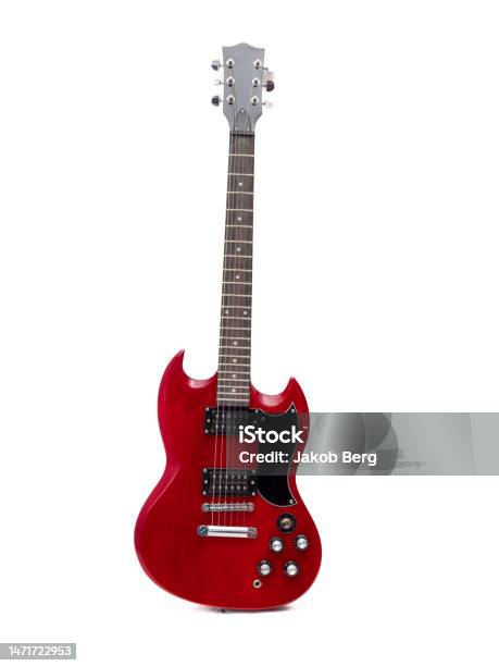 Red Electric Guitar Isolated On White Background Musical Instrument Guitar Stock Photo - Download Image Now