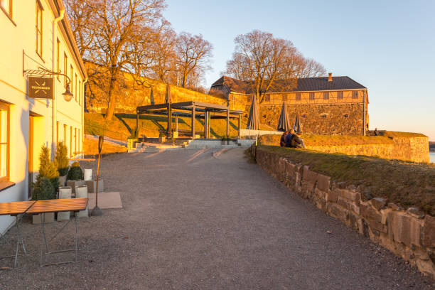 Norway, Oslo -14 August 2019: Akershus Fortress in Oslo, Norway. Beautiful sunset.