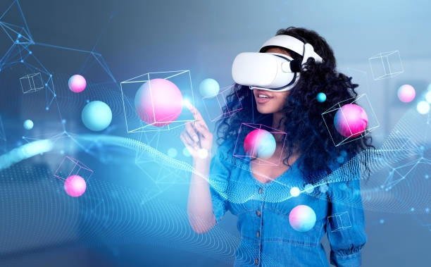 istock African woman in vr glasses, working with data blocks in metaverse 1471728282