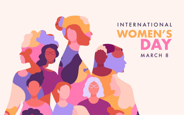 stockillustraties, clipart, cartoons en iconen met international women's day banner concept. - volwassen vrouwen