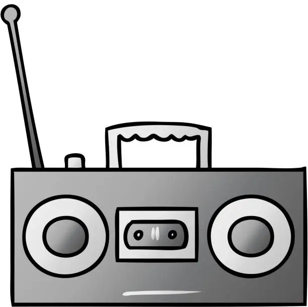 Vector illustration of hand drawn gradient cartoon doodle of a gradient cassette player