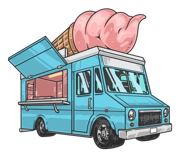 Vector illustration of Ice cream van emblem colorful