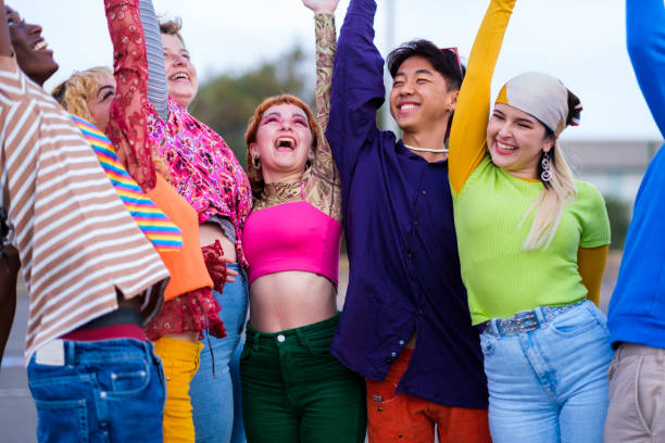 istock Diverse group of friends dressed in colors and makeup 1471742817