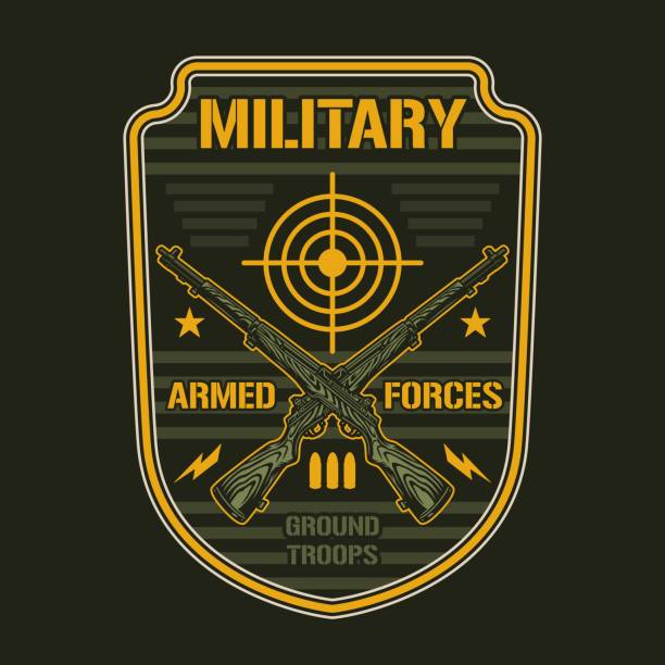 Armed forces label colorful vintage Armed forces label colorful vintage rifle club with two Pedersen rifles XX century and words military ground troops vector illustration combat infantry badge stock illustrations