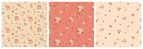 Vector illustration of Seamless floral pattern, liberty ditsy print with small cute flowers in collection. Vector.