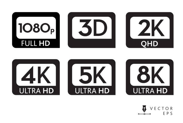 Icon labels of screen resolutions 1080p 3D 2K 4K 5K 8K Ultra HD high definition in black color on white background Vector illustration of Icon labels of screen resolutions 1080p 3D 2K 4K 5K 8K Ultra HD high definition in black color on white background. Includes vector eps and high resolution jpg. Fully editable to customize. 4k gaming stock illustrations