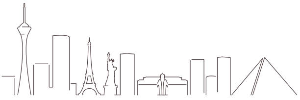 ilustrações de stock, clip art, desenhos animados e ícones de las vegas dark line simple minimalist skyline with white background - eiffel tower travel famous place skyline