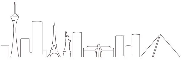 Vector illustration of Las Vegas Dark Line Simple Minimalist Skyline With White Background