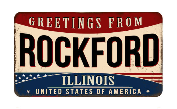 Greetings from Rockford vintage rusty metal sign on a white background, vector illustration